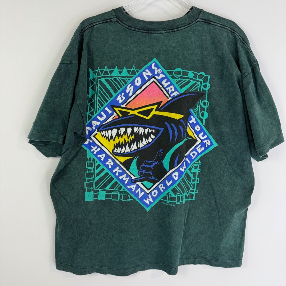 Vintage Maui and Sons Sharkman T-Shirt Mens XL Green 90s Single Stitch USA Made